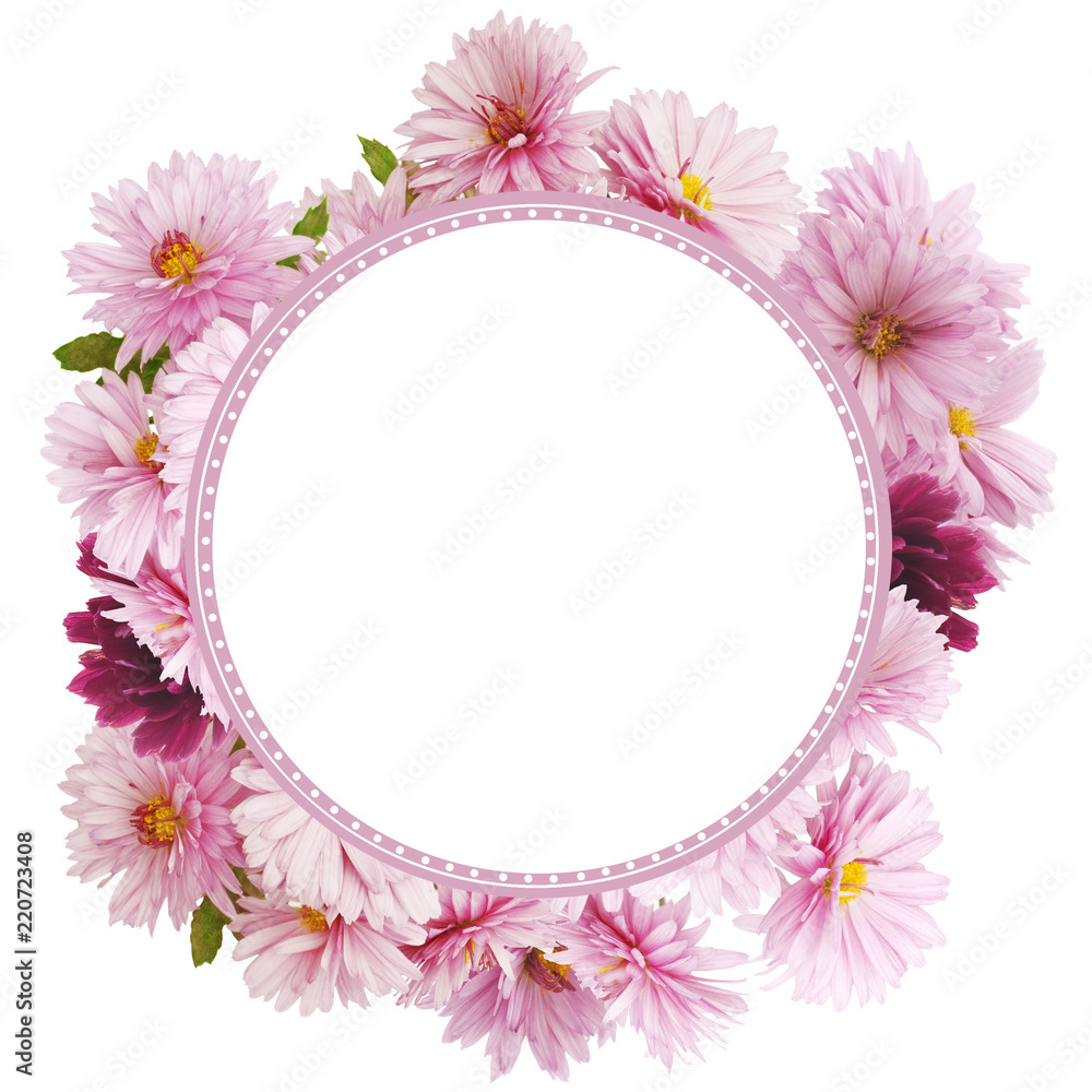 decorative round frame with chrysanthemum flowers, template