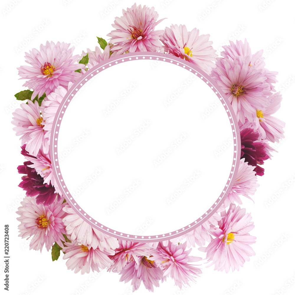 Fototapeta premium decorative round frame with chrysanthemum flowers, template