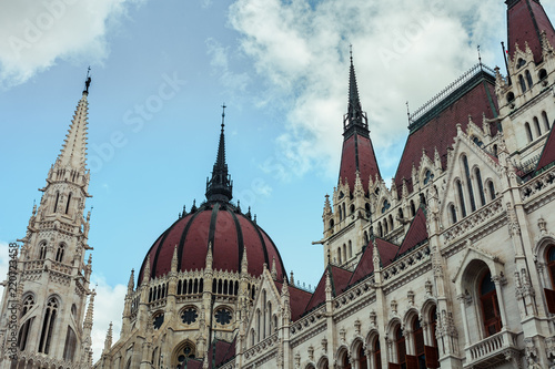 Close up of the Hungarian Parliament Building in Budapest Hungary (Architecture)