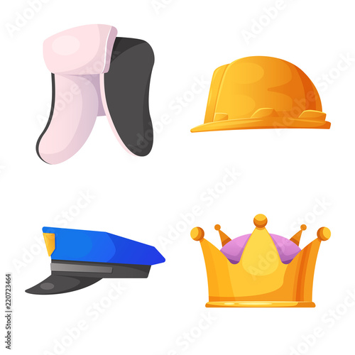 Vector design of headwear and cap sign. Collection of headwear and accessory stock vector illustration.