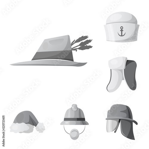Vector illustration of headwear and cap symbol. Set of headwear and accessory vector icon for stock.