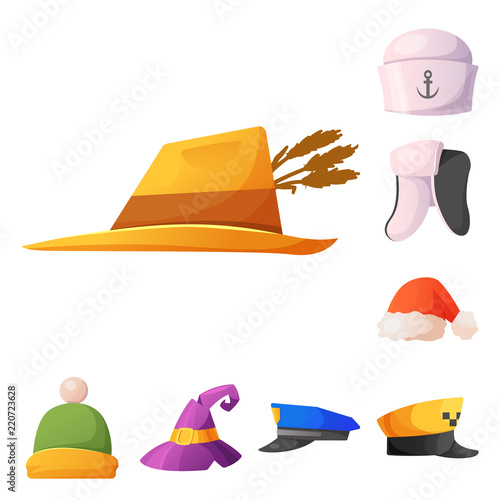 Vector design of headwear and cap icon. Collection of headwear and accessory stock symbol for web.