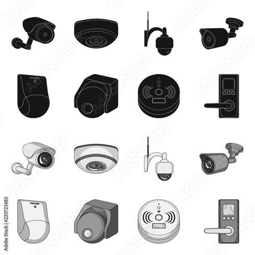 Vector illustration of cctv and camera symbol. Set of cctv and system vector icon for stock.