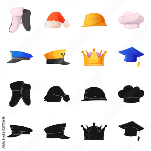 Isolated object of headwear and cap logo. Collection of headwear and accessory stock vector illustration.
