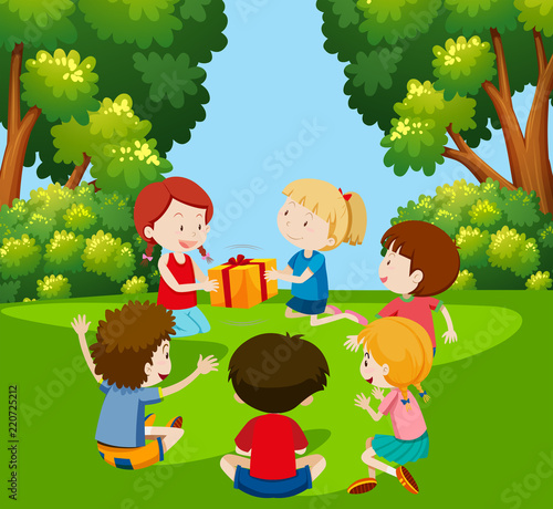 Children play pass the parcel