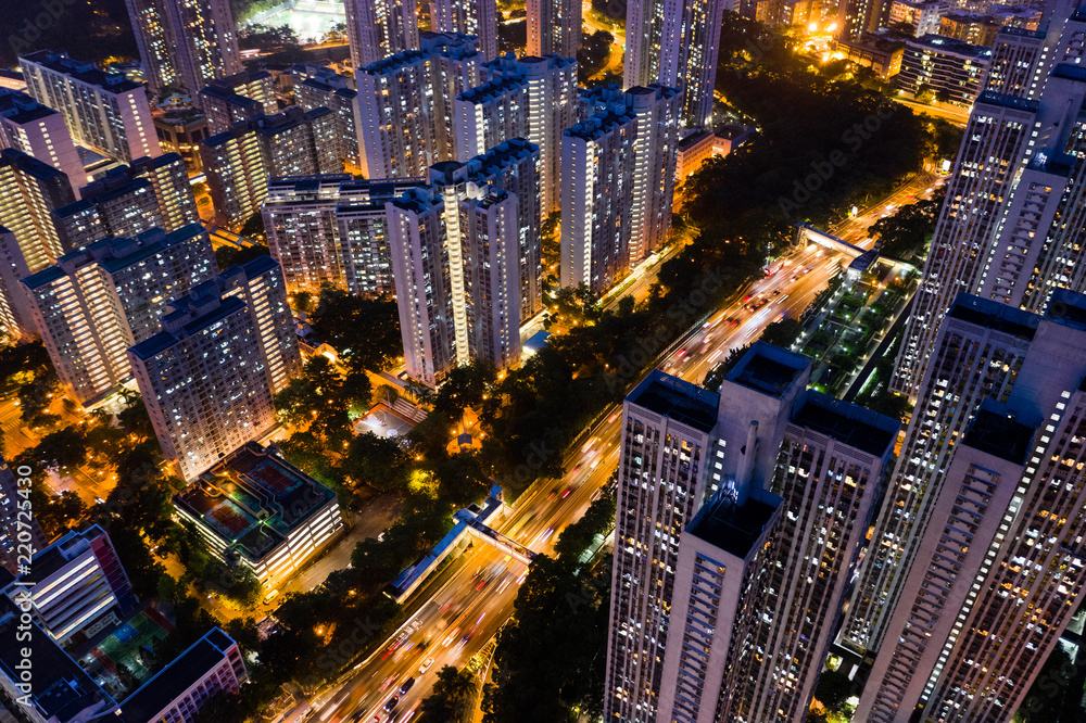 Fototapeta premium Top view of Hong Kong residential district at night