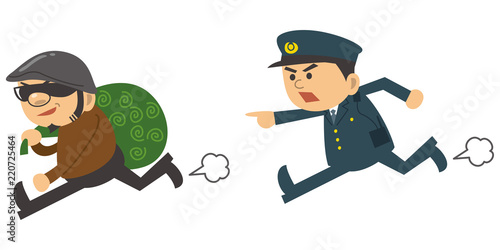 泥棒を追いかける警察官