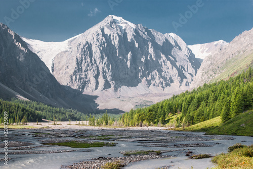 Aktru glacier. Alpine scenery at Altai Mountains photo