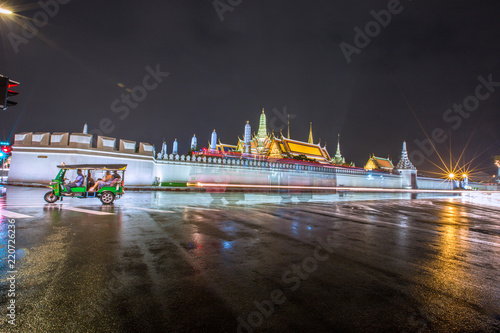 King's Palace(Grand palace)at Thailand night in the rain. Beautiful to another. Located in Bangkok