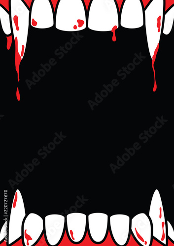 Halloween A4 frame blank poster with dracula fang on black background ilustration vector. Halloween concept.