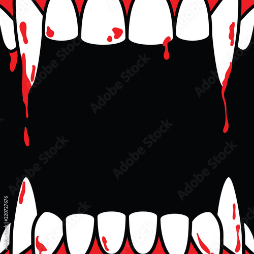 Halloween square frame blank banner with dracula fang on black background ilustration vector. Halloween concept.