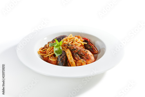 Spaghetti with Seafood Close Up Isolated