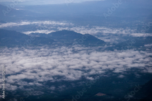 Background  high angle from the passenger plane. You can see the scenery by the distance  mountains  rivers  sky  fog  houses   the photos may be blurred during the flight.