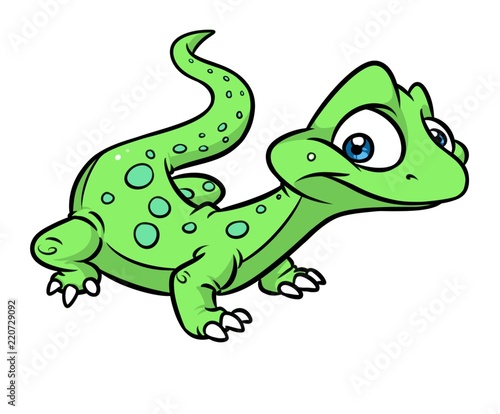 Little green lizard cartoon illustration isolated image 