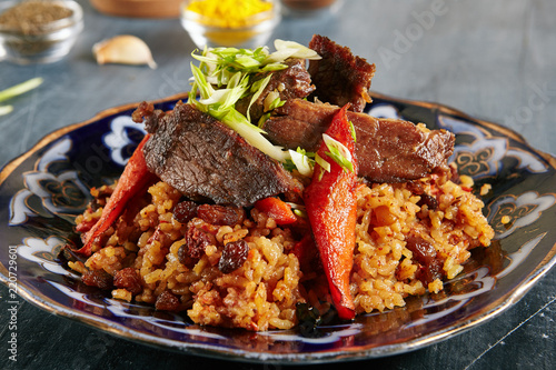 Fotografi Pilaf, Pilau or Plov with Beef Meat