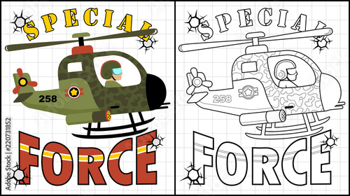 Vector illustration of coloring book or page with air force cartoon