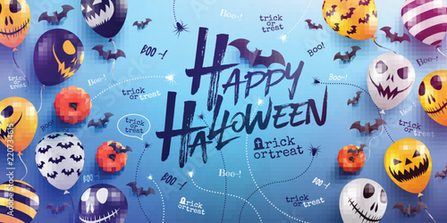 Happy Halloween Background with Halloween Ghost Balloons.Scary air balloons.Website spooky,Background or banner Halloween template.Vector illustration EPS10
