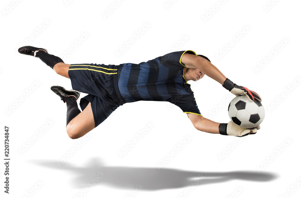 Fototapeta premium goakeeper cathing the ball in the air isolated