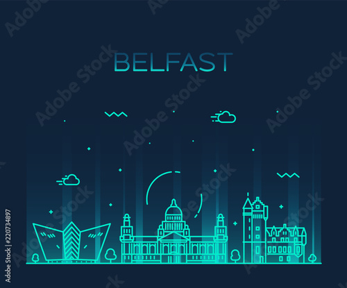 Belfast skyline Northern Ireland vector line city