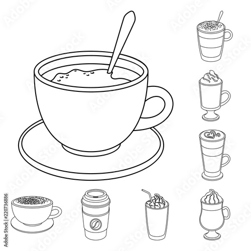 Different kinds of coffee outline icons in set collection for design. Coffee drink vector symbol stock web illustration.