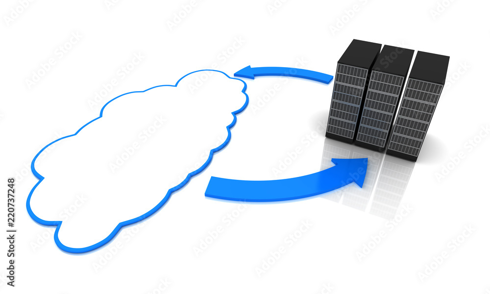 Server Racks with computing clouds. Storage concept.