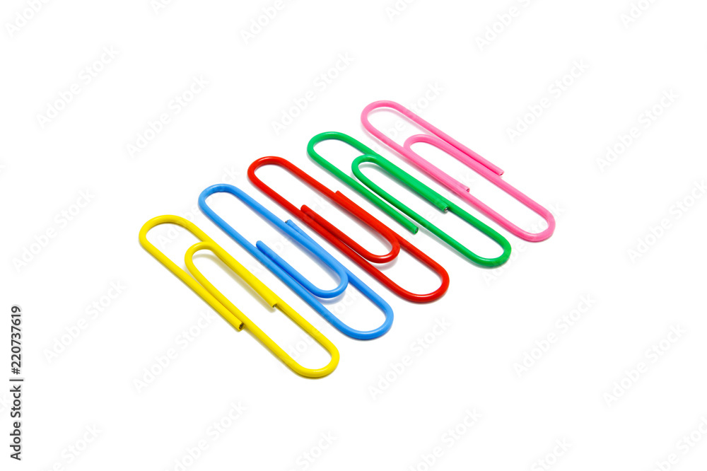 Collection of colorful paper clips close-up isolated on a white background, with clipping path Collection of colorful paper clips close-up isolated on a white background, with clipping path
