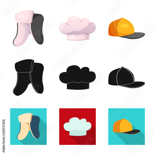 Vector illustration of headwear and cap icon. Set of headwear and accessory stock symbol for web.