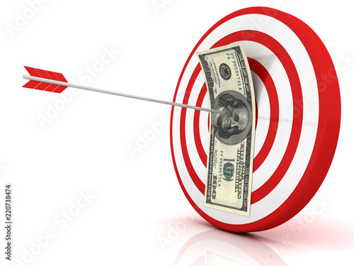 Dollar banknote in center of archery target
