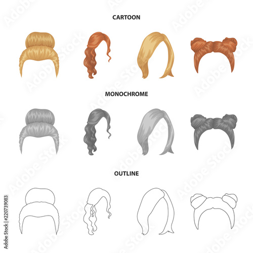 Blond with a bunch, red wavy and other types of hair. Back hair set collection icons in cartoon,outline,monochrome style vector symbol stock illustration web.