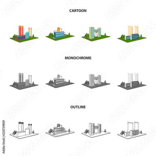 Processing factory,metallurgical plant. Factory and industry set collection icons in cartoon,outline,monochrome style isometric vector symbol stock illustration web.