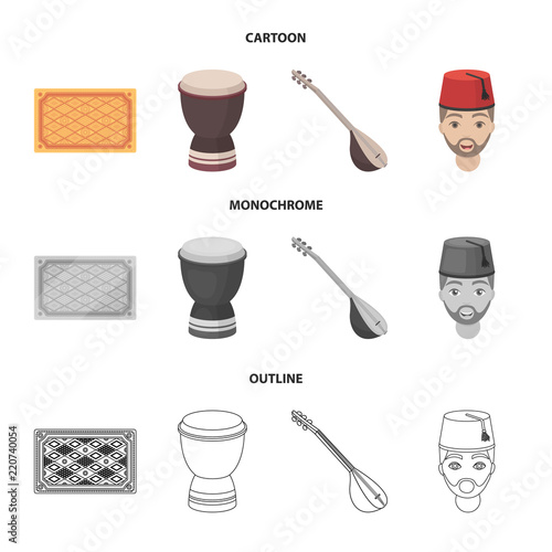 Turkish carpet, saz, drum, turkish men.Turkey set collection icons in cartoon,outline,monochrome style vector symbol stock illustration web.