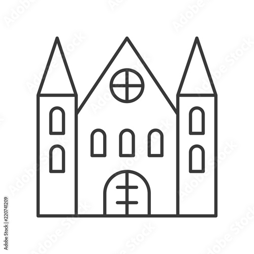 creepy house or haunted castle, Halloween related hollow outline icon, editable stroke