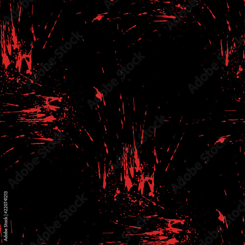 Bright red splash on black background. Vector blots and splashes. Different blood drops. Scary Halloween design.