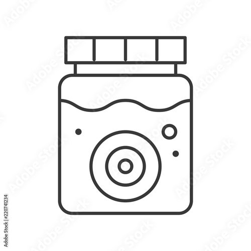 eye ball in jar or bottle, Halloween related hollow outline icon, editable stroke