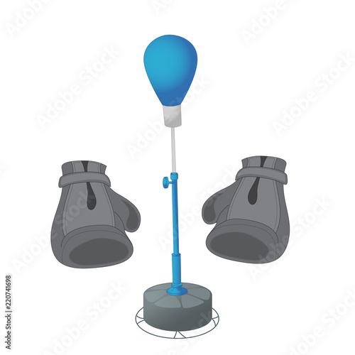 Punch bag and gloves isolated on a white background. Equipment for boxing. Exercise beats. Vector illustration.