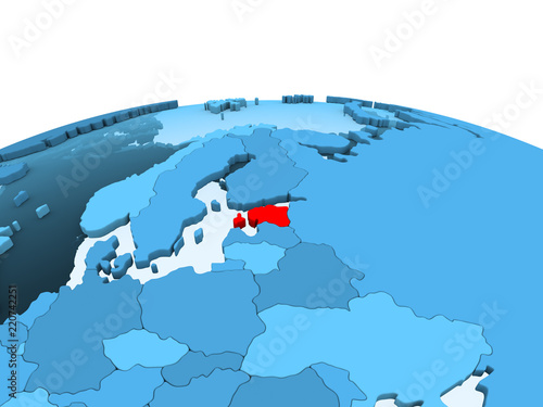 Estonia on blue political globe