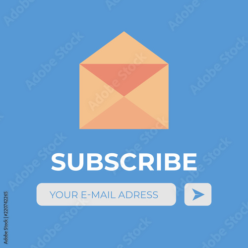 Email subscribe vector. Envelope and subscribe button, newsletter