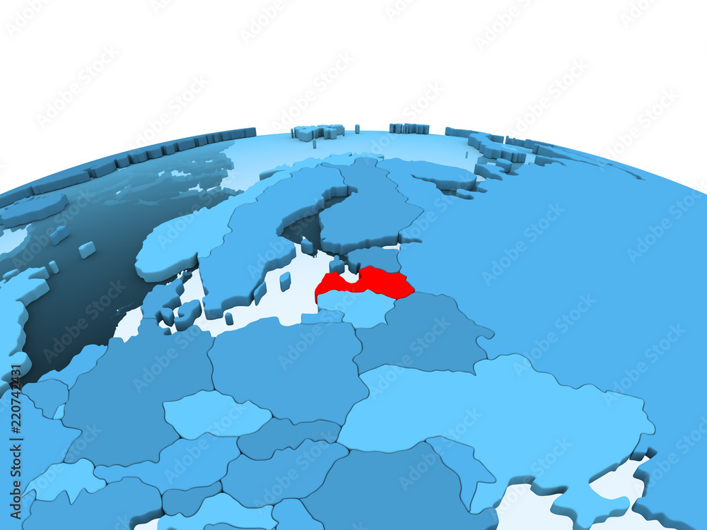 Latvia on blue political globe