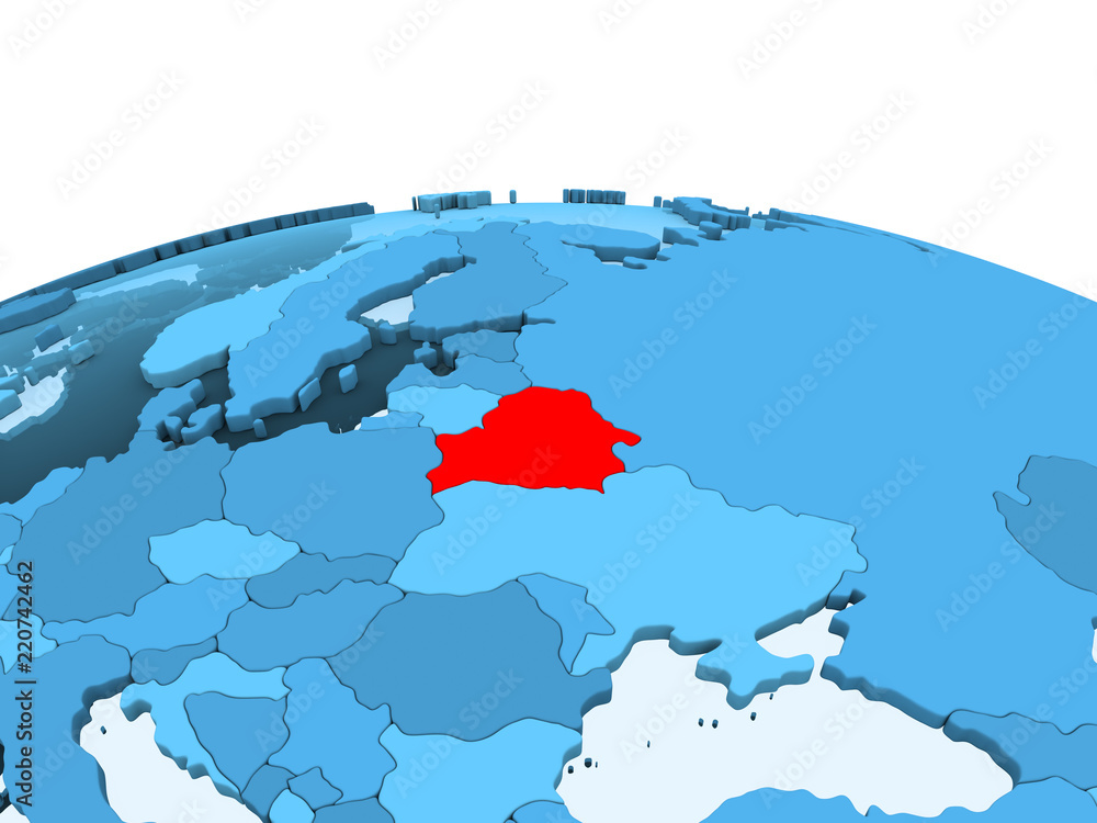 Belarus on blue political globe