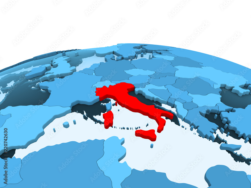 Italy on blue political globe