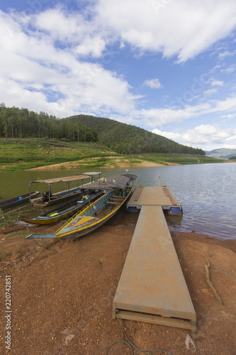 Ship with wood Pontoon boat, Mae Ngad Dam and Reservoir in Mae Taeng Chiang Mai  Thailand photo