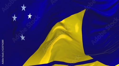 239. Tokelau Flag Waving in Wind Slow Motion Animation . 4K Realistic Fabric Texture Flag Smooth Blowing on a windy day Continuous Seamless Loop Background. photo