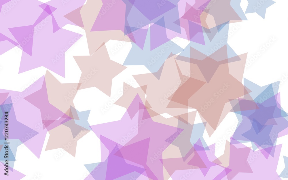 Obraz premium Multicolored translucent stars on a white background. Pink tones. 3D illustration