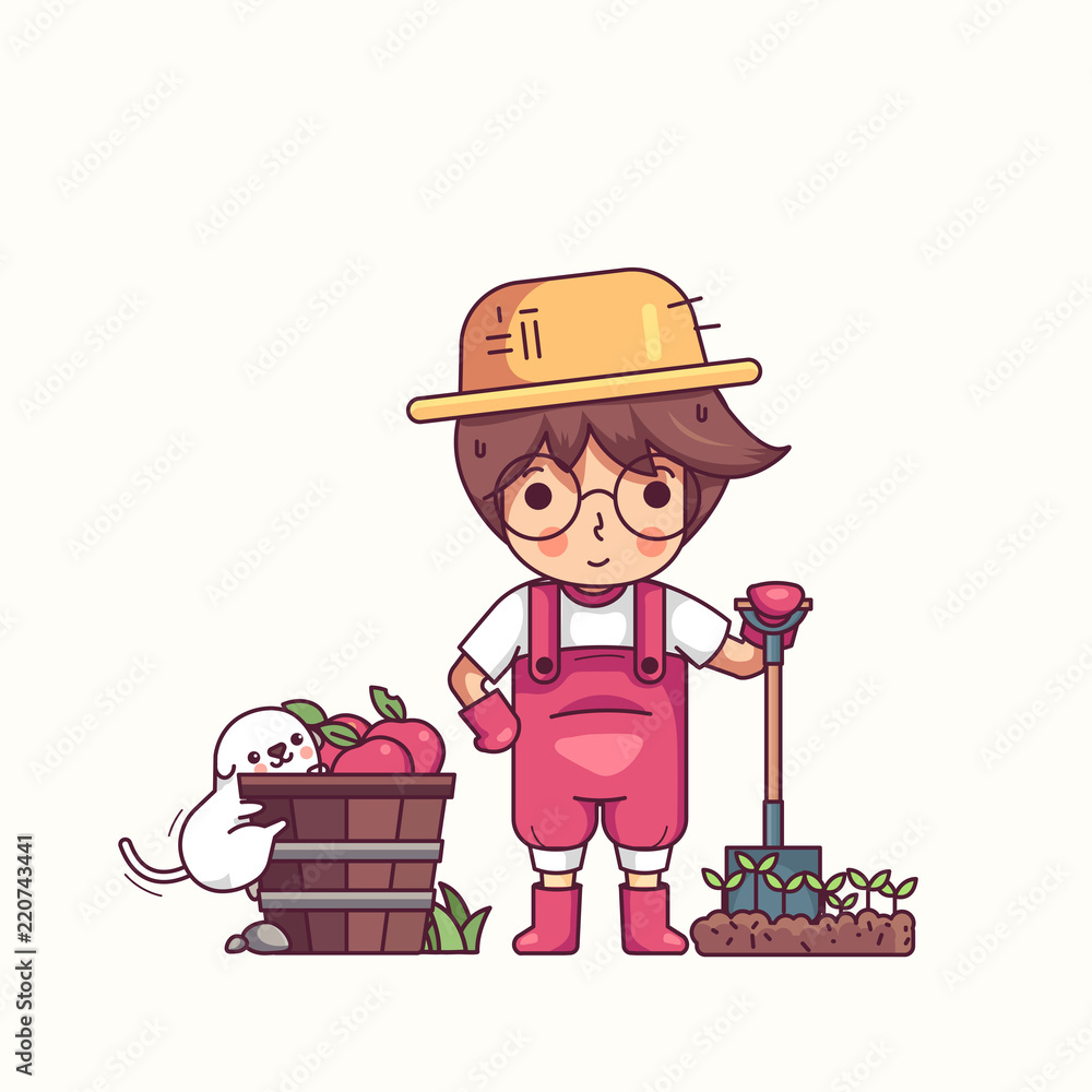 Farmer Man and Dog Cute Character Vector Illustration Farmer Man and Dog Cute Character Vector Illustration
