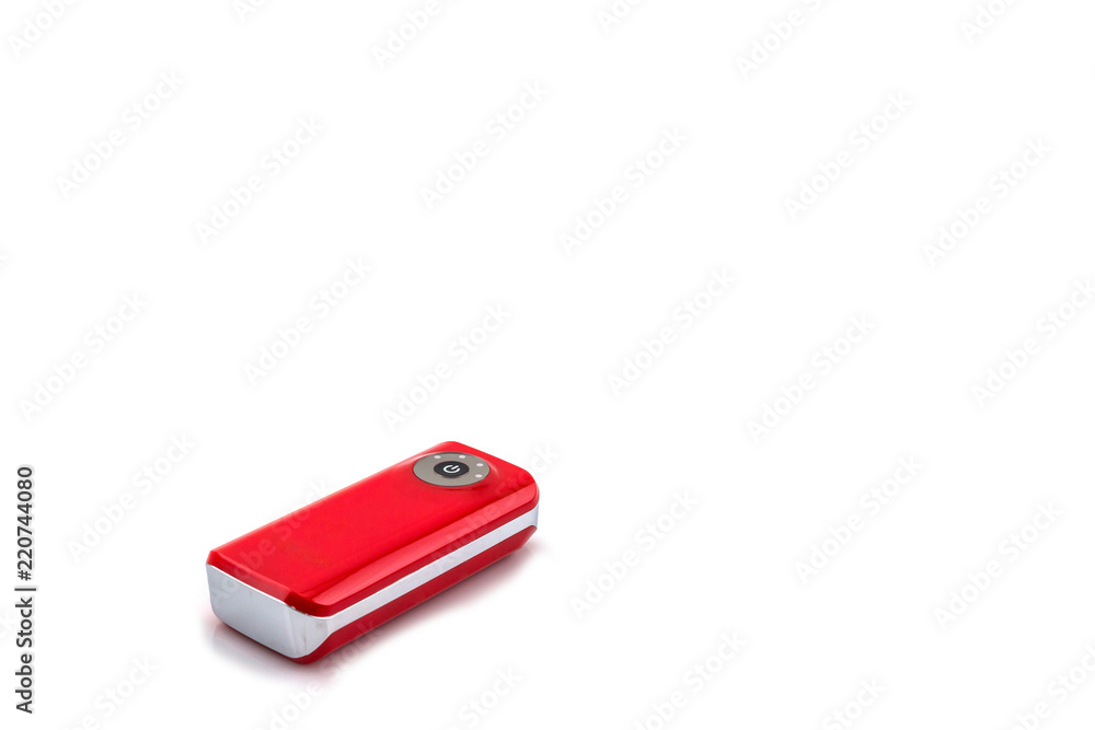 Red power bank on white background Red power bank on white background