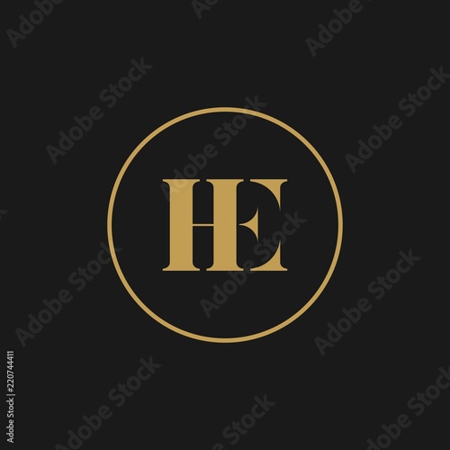 HE letter mark logo gold black initial vector icon
