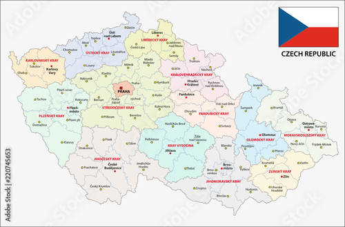 czech republic administrative and political map with flag