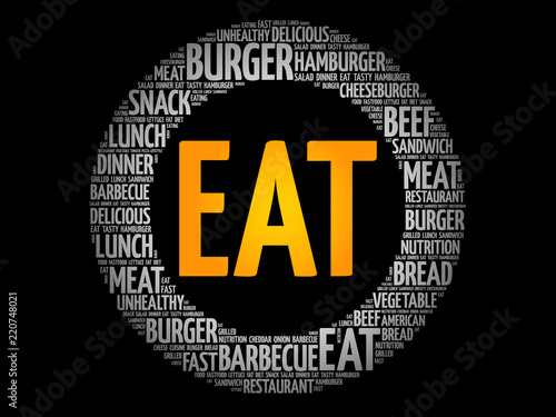 EAT word cloud collage, food concept background