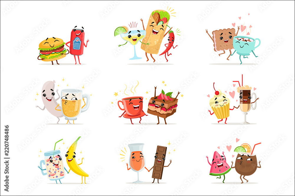 Cute funny food characters having fun vector Illustrations Cute funny food characters having fun vector Illustrations