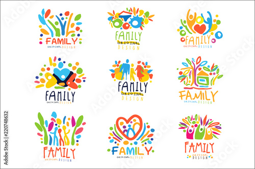 Colorful Family labels original design, set of logo graphic templates